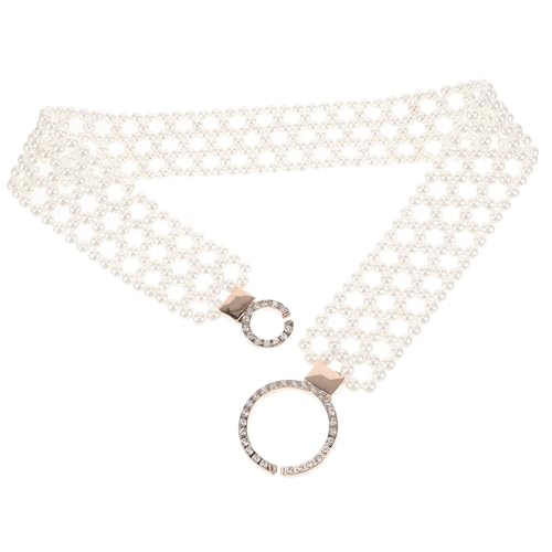 Ceinture blanche élastique femme ajustable avec boucle et perles tressées