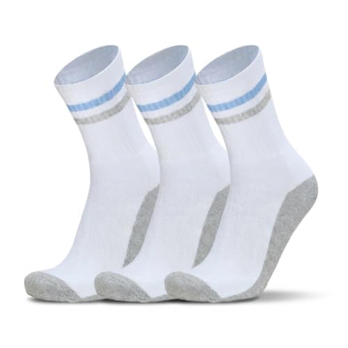 Image of Men's Regular Length Full White Terry Ribbed Socks - Cushioned for Comfort, Breathable Cotton Socks for Men - Free Size (Pack of 3)