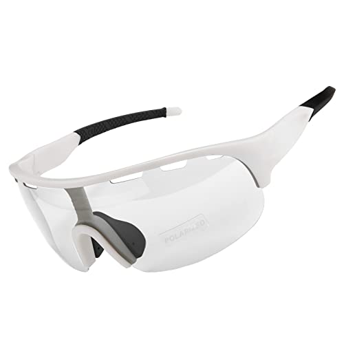 SAWUTPV Gafas de Ciclismo Fotocromáticas con Hombres Mujeres Resistentes al Viento con Protección UV400 Polarizadas Deportivas MTB Gafas de Sol (Blanco)