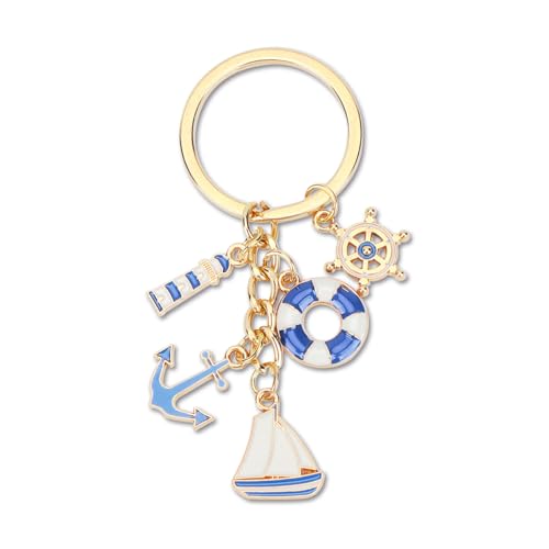 Tranbath Schlüsselanhänger Maritim mit Anker, Segelboot und Nautischer Deko, Geschenkideen für Frauen, Geburtstagsgeschenke Freundin und Guter Freundin, Glücksbringer Schlüsselanhänger (Blau)