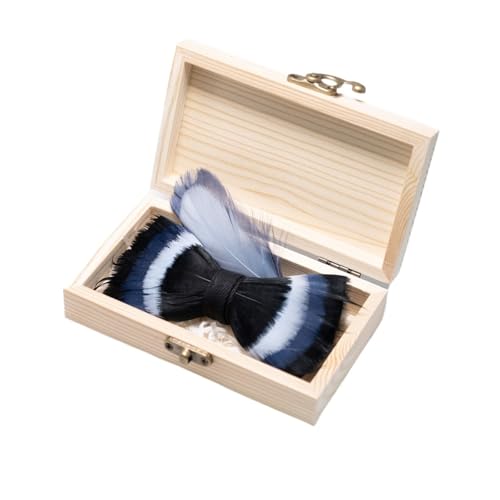 Noeud papillon femme plume et broche hommes avec coffret en bois