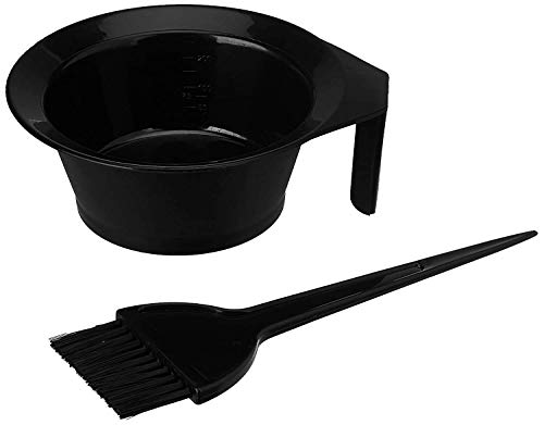 Image of Professional Salon Hair Coloring Bowl with Brush, Hair Dyeing Kit, Bleaching Tool, Black, 1 Bowl and 1 Brush Set