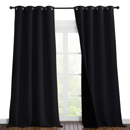 Image of NICETOWN Extra Long Truly Blackout Drapes for Hall and Villa, 100% Blackout Window Curtain Panels with Black Lined for Night Shift Worker, 55-inch Width Each Panel, 102-inch Length, Black, 2 Pieces