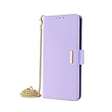 iPhone 12 Pro Max用ジェネリックケース(カラー:パープル)チェーンストラップレザーウォレットフリップ磁気バックケース