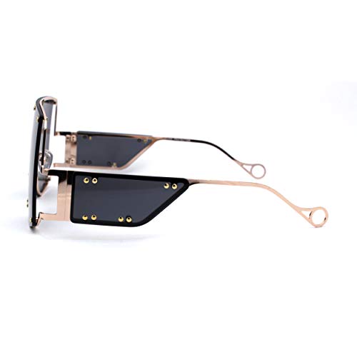 Panel Lens Retro Mobster Style Metal Rim Shield Sunglasses3