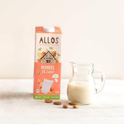 Allos Mandeldrink ohne Zucker | Mandel Drink Natur | Drink auf Pflanzenbasis | Mandel | veganer Drink | laktosefrei | 1 Liter (6 Stück)