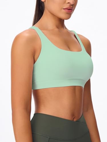 Image of Women's Strappy Sports Bras Light Compression Crop Criss Cross Back Padded Workout Yoga Bra Supportive U Neckline
