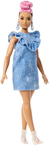 Mattel Barbie FJF55 Fashionistas Puppe mit pinkem Dutt im Jeanskleid – Bild 2