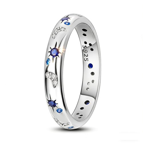 HONGRUI 925 Sterling Silver Sun Moon and Star Ring Eternity Size 5-10 Stackable Statement Sapphire Rings for Women Mother Day Christmas Jewelry Gifts (9)