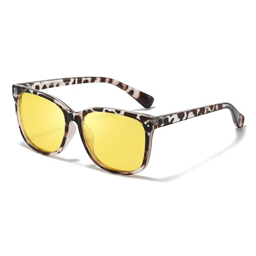 Image of Myiaur Women's Polarized Night Driving Glasses, Anti-Glare Yellow Lens | Nighttime Driving Glasses Boost Low Light Vision, UV400 Protection, Lightweight Frame For Night Driving, Rain & Fog