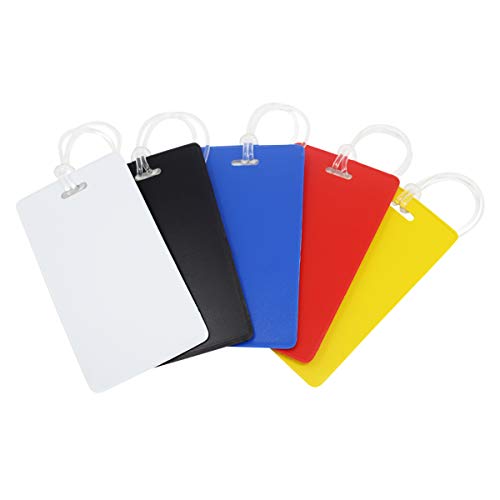 5 Pack - Slim and Sturdy Flexible Backpack & Airline Luggage ID Bag Tags - Business Card Holders - with Secure Plastic Worm Loop Straps by Specialist ID2