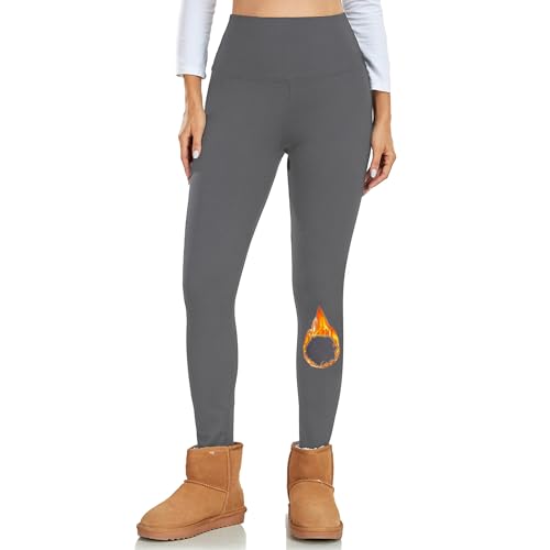Occffy Thermal Leggings for Women Fleece Lined Winter Thick Leggings Women High Waisted Yoga Pants Deep Grey