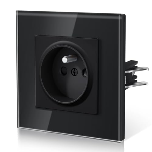 BSEED Prise Murale, Prise Electrique Murale, Verre Prise de Courant avec griffes, Norme Française 16 A 250V, Connexion Rapide Sans Vis, adapté à l'hôtel de bureau à domicile, 86MM, Noir