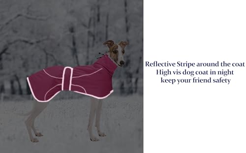 MOREZI Windhund-Wintermantel, Whippet-Mantel mit gepolstertem Fleece-Futter, Wasserabweisende Hundejacke mit verstellbaren Bändern und reflektierenden Elementen-Pink-S