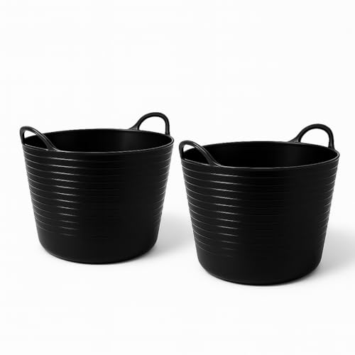 TUKA Pack de 2 Capazos de Plástico 42 L – Profesional | Barreño, Cubeta Resistente Multiusos para albañilería, jardinería, Agricultura y hogar (2, Negro)