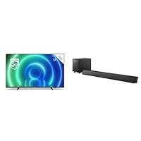 Philips 55PUS7506/12 55 Zoll LED Fernseher, 4K Smart TV, Matter Rahmen + B5305/12 Soundbar Bluetooth mit Subwoofer kabellos (2.1 Kanäle) - 2020/2021 Modell, schwarz