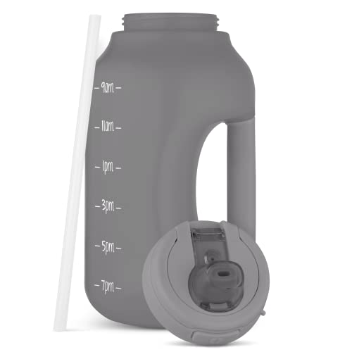 Ello Hydra Half Gallon Jug With Time Marker & Handle For All Day Hydration & Silicone Straw With Locking, Leak Proof Lid Bpa Free, Gray, 64Oz #TOP4