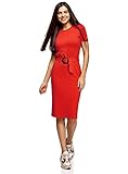 oodji Ultra Mujer Vestido de Punto con Cinturón, Rojo, ES 38 / S
