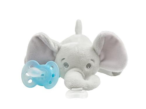 Image of Philips AVENT Ultra Soft Snuggle Pacifier Holder with Detachable Pacifier, 0-6m, Elephant, SCF348/03
