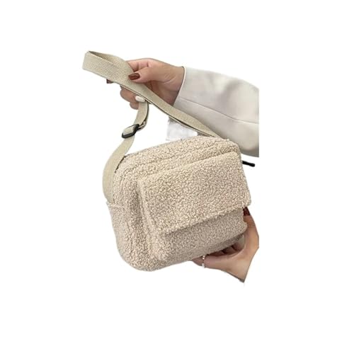 IRGVJIFR Plüsch Taschen Plüsch Stoff Schulter Umhängetasche Damen Kleine Winter Handtaschen(Beige)