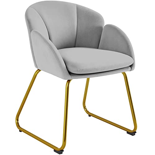 Yaheetech Velvet Tub Chair Vanity Chair, Modern Accent Armchair with Golden Mental Legs for Living Room/Bedroom/Makeup, Grey