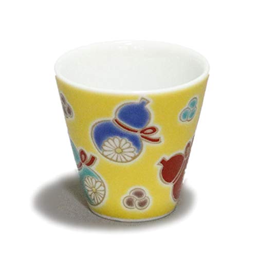 Kutani Pottery Ochoco de cerámica (Taza pequeña Japonesa para Beber) 5,5 x 5,3 cm, Fabricada en Japón, Hyotan Mubyo Yellow KSO-21