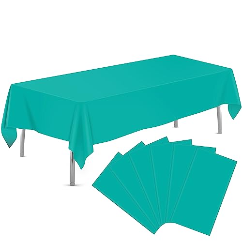 Image of tujol Teal 6 Pack Plastic Table Cloth 54 inch x 108 inch, Disposable Tablecloths Rectangle Table Cover, Plastic Tablecloths for Parties