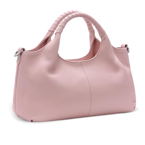 Iswee Genuine Leather Shoulder Bags Pink Purses and Handbags for Women Satchel Designer Cross Body Hobo Medium Size Tote (Pink)