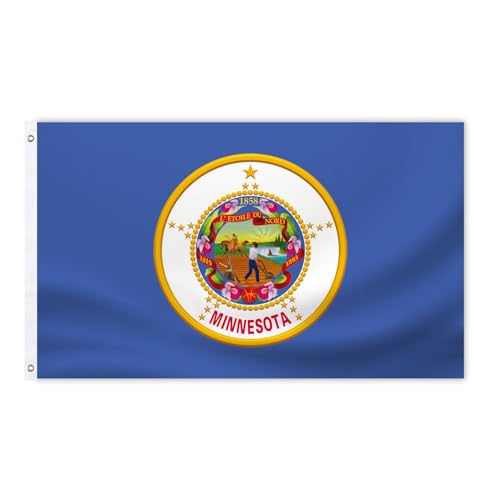 Minnesota State Flag 3x5ft Outdoor MN Vlaggen, Dubbelzijdige Minnesota State Flag, Polyester MN Banner voor Buiten, Levendige Kleur, Fade Proof, Duurzaam, met 2 Messing Doorvoertules