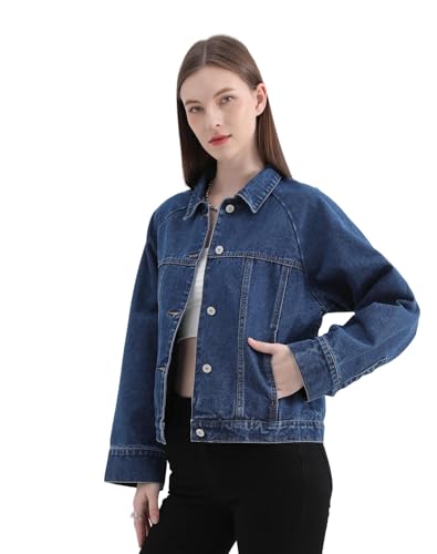 Women's Denim Jacket Long Sleeve Button Up Washed Jean Western Jackets Trucker Coat