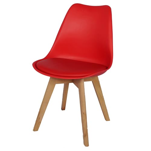 Image of Creative Modern Plastic Padded Solid Wood Legs Soft Fabric Seat Dining Chair for Cafeteria, Side, Restaurant, Bar Chair in Black & Red Fabric Color, Standard (Pack of 1) (Red)