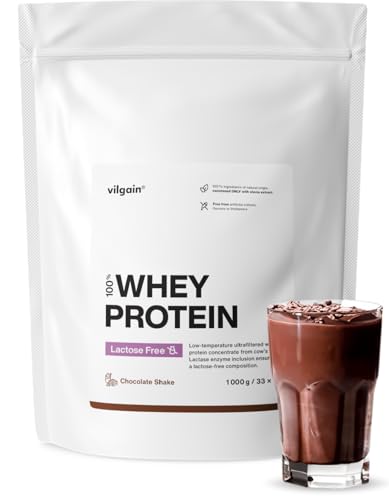 Vilgain Lactose Free Whey Protein ⁠–⁠ 1000 g ⁠–⁠ 75% Protein, laktosefrei, gesüßt mit Stevia, ultrafiltriert bei niedrigen Temperaturen (1000g, Schokoladenshake)