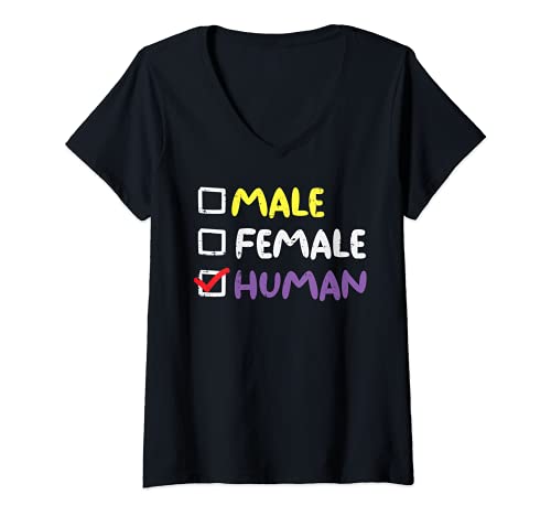 Damen Male Female Human Checkbox LGBTQ Non-Binary Flag Genderqueer T-Shirt mit V-Ausschnitt