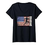Photo Gallery donna marathon runner team america usa flag scarpe da corsa maglietta con collo a v Photo Gallery donna marathon runner team america usa flag scarpe da corsa maglietta con collo a v