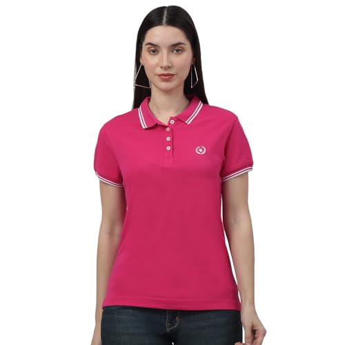 Image of Cantabil Women's Cotton Blend Solid Polo Neck T-Shirt (Regular Fit)
