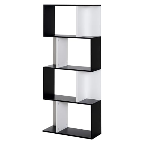 HOMCOM Bücherregal S-förmiges Standregal Lagerregal 4-stufige Vitrine mit...