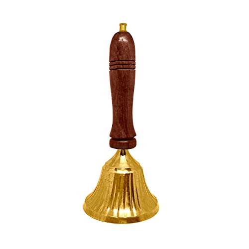 SATVIK 1PC - 5.5 Inch l Wooden Handle Handheld Brass Bell for Puja l Traditional Bells for Mandir l Ideal for Daily Puja & Gifting l Divine Sound l Brass Ghanti for Pooja, Temple & Prayer Room