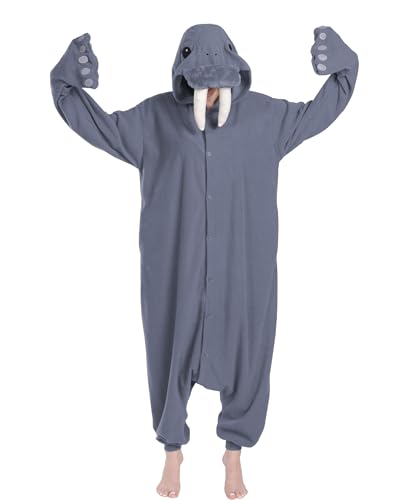 sazpajacos Pijama Morsa Divertido Morsa Animal Ropa de Dormir Lindo Dibujos Animados Disfraz de Morsa Adulto Navidad Halloween Disfraz de Cosplay, Gris L