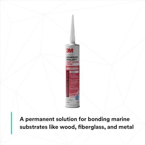 3M Marine Adhesive Sealant Fast Cure 5200 (06520) Permanent Bonding and Sealing for Boats and RVs Above and Below the Waterline Waterproof Repair, White, 10 fl oz Cartridge