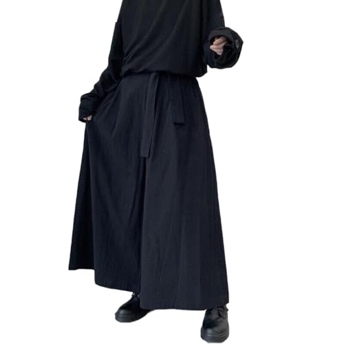 GK-O Mens Pants Retro Loose Gothic Pocket Japanese Kendo Hakama High Waisted Wide Leg Trousers