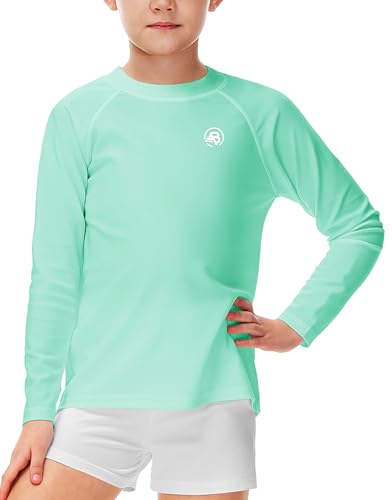 Image of AOBUTE Unisex Kids Rash Guard Long Sleeve SPF 50+ Sun Shirt UV Protection Swim Shirts 3-12 Years