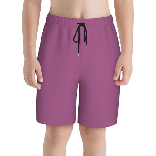 Solid Color Grape red Youth Beach Pants, Soft and Breathable, with Drawstring Waist, Suitable for Sports and Leisure.3