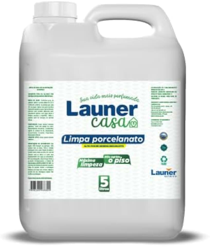 Limpa Porcelanato Profissional Concentrado Limpador de Alto Rendimento para Pisos, Mármore e Cerâmica Remove Sujeiras Difíceis sem Danificar Launer Casa 5L