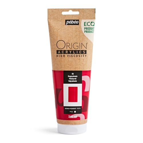 PEBEO - Origin Acrylics 240 ml - Eco-designed Acrylic Paint - High Viscosity - Matt Finish - 100% Recycled Binder - 96% European Raw Materials - Primary Red