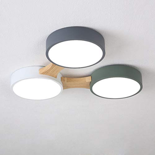 Lámpara de Techo LED de Hierro y Madera Lámpara de Techo Redonda Minimalista Moderna, Lámpara de Habitación de Personalidad de Estilo Japonés, para Sala de Estar Cocina Estudio Pasillo (3 faros)