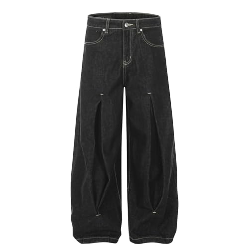 Jeans Pants Trousers Denim Retro Trendy Street Washed Black Loose Casual Wide Leg Commuter Straight for Men