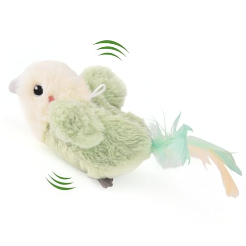 AUSCAT 猫 おもちゃ 鳥 自動 羽ばたく 動く ぬいぐるみ 鳴く 電動玩具 一人遊び 緑 （飛べない）