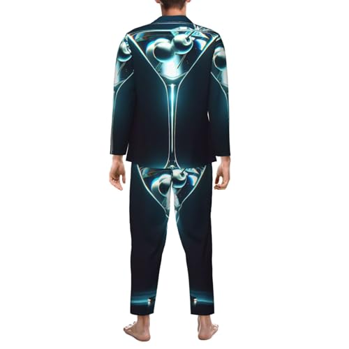 Cyberpunk Style Of A Martini Mens Pajamas Set Button Down Sleepwear Set Long Sleeve Loungewear With Pockets2
