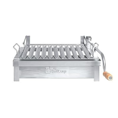 Grillcorp Junior Argentine Grill – Portable & Built-in 100% Stainless Steel BBQ with Lifting System & Drip Pan – Fits Junior Grillcorp Roasting Box – Outdoor Cooking & Camping Accessory