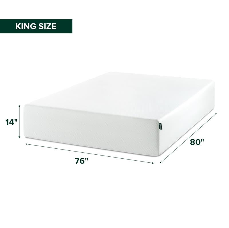 Image of Zinus 14 Inch King Green Tea Memory Foam Mattress, Medium Firm Feel | Pressure-Relieving Comfort & Full-Body Support, Naturally Fresh, CertiPUR-US & OEKO-TEX Certified Safe Materials